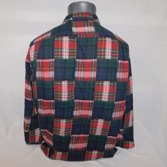 J Crew Mens L Mid Weight patchwork Plaid WorkShirt  Flannel Shirt Red Green blue - Picture 8 of 10